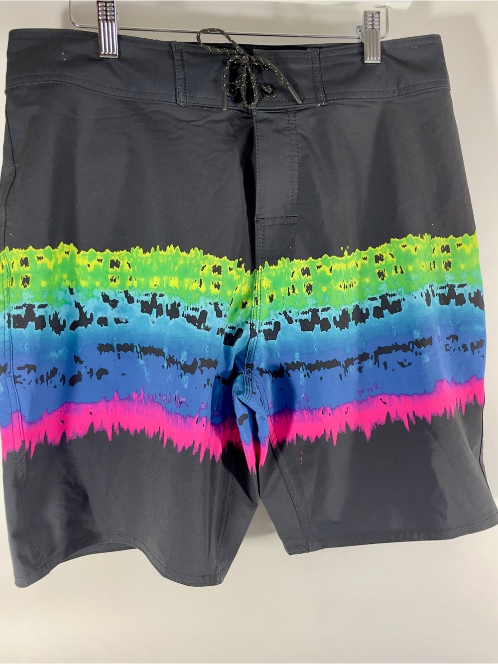 Burnside Men’s Board Shorts Size 34 Black Neon Surf Swim Shorts Beach Trunks